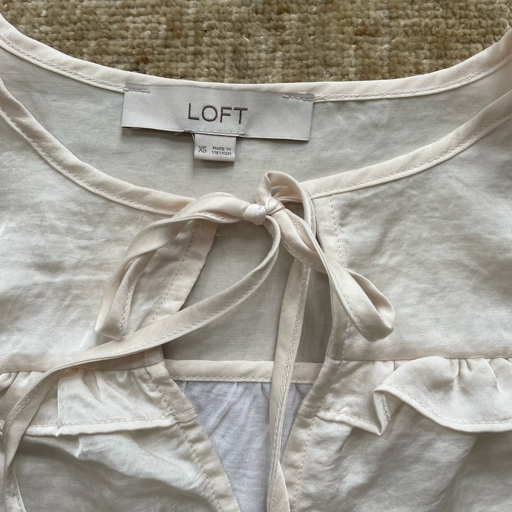 LOFT Cream Ruffle Blouse - Picture 3 of 7